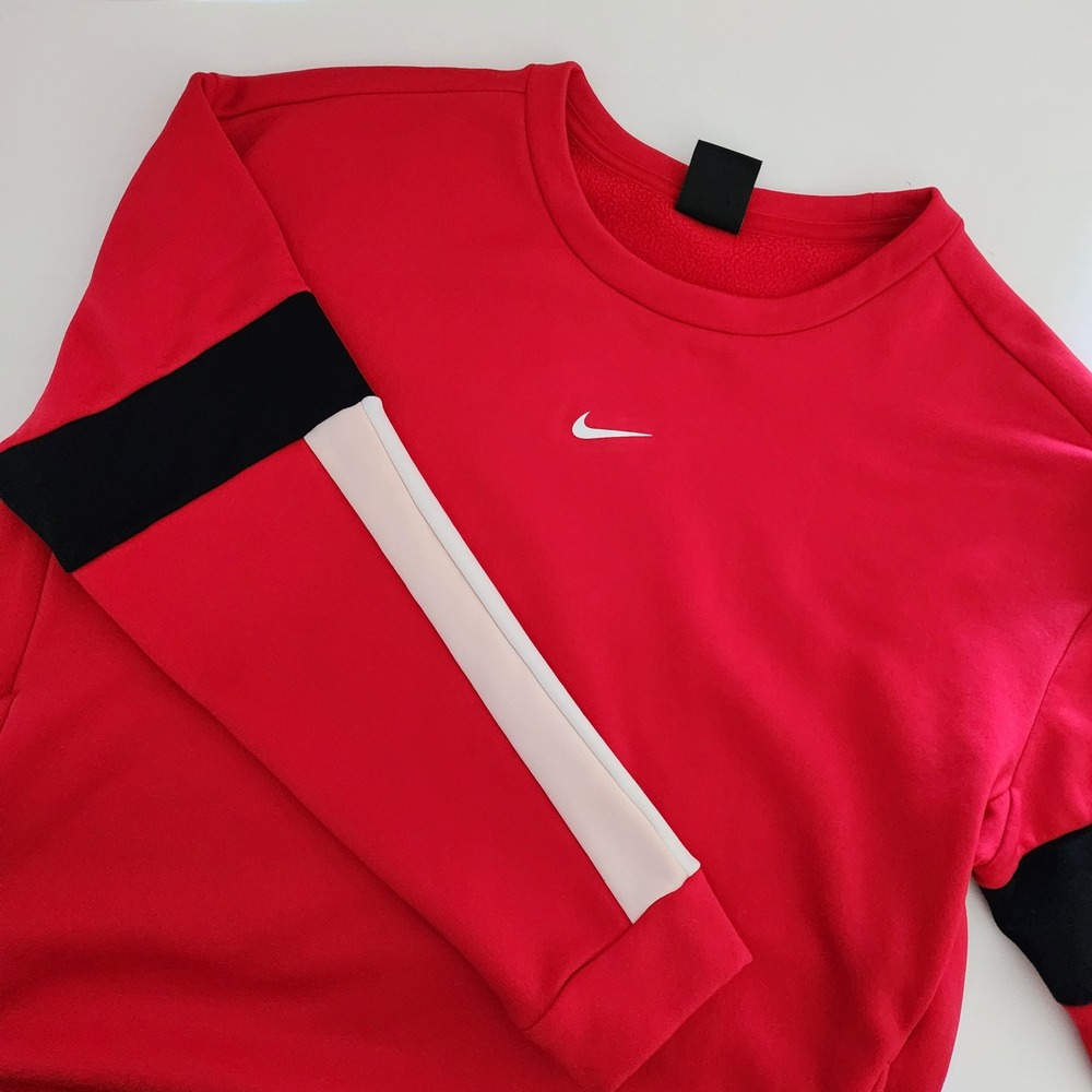 Nike Red Crewneck Sweatshirt Swoosh Athletic Colorblock Pockets Womens S